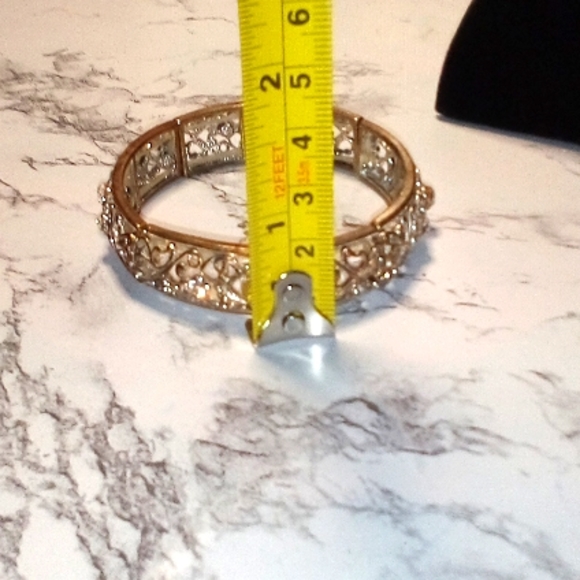 Filagree and Scroll Multi- tone and Rhinestone Stretch Bracelet - Picture 6 of 9